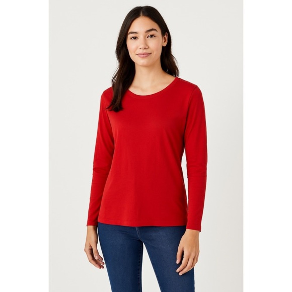 Ann Taylor LOFT Red Long Sleeve Cotton Blend Basic Top Casual Holiday 80-49